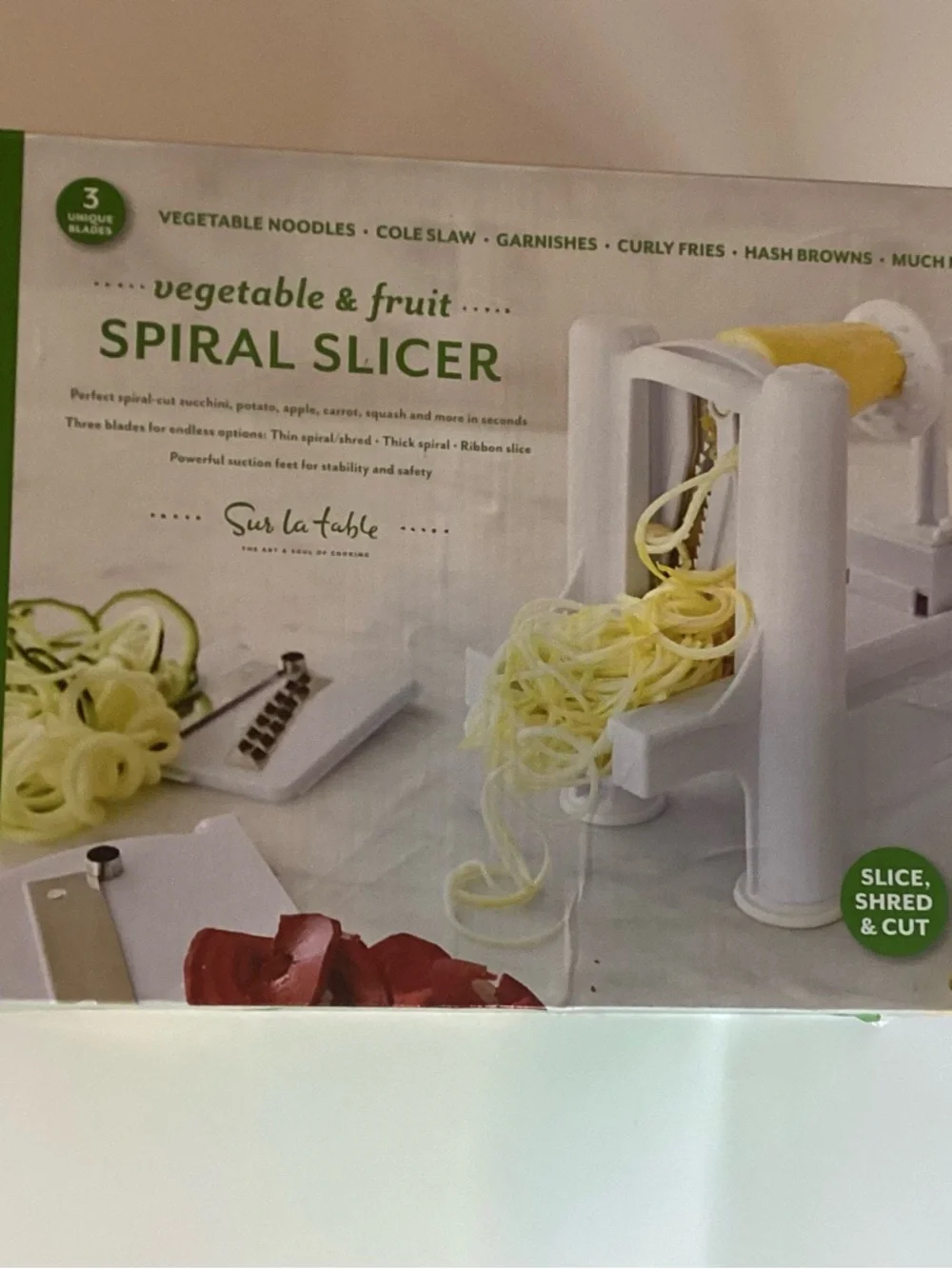 New Sur La Table Spiral Slicer For Vegetables & Fruit Manual Plastic White